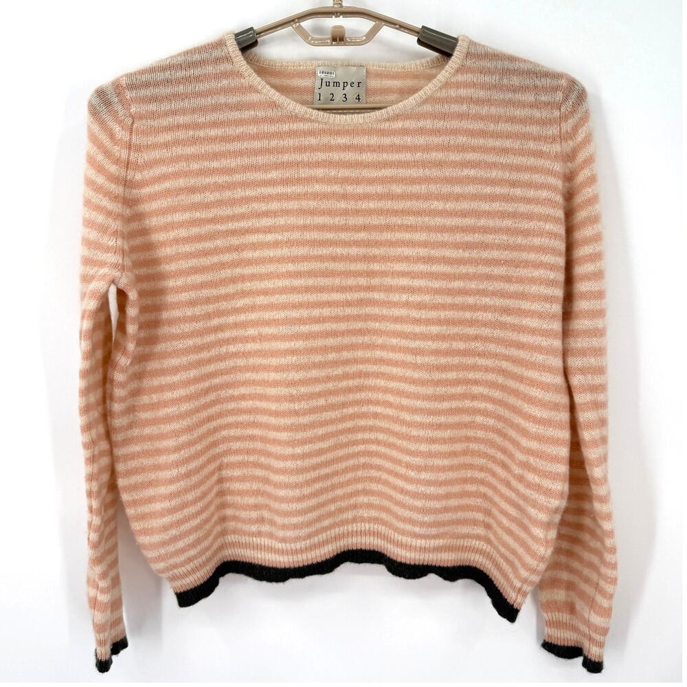 Jumper 1234 100% Cashmere Sweater Pink Stripe Boxy Featherweight Size L 12/14